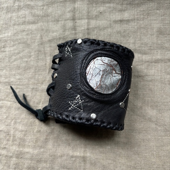 Black Leather Cuff Bracelet with Moon and constellation design. New with tags - Picture 1 of 5